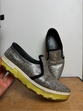 Jimmy Choo Metallic Slip-On Loafers with Yellow Sole